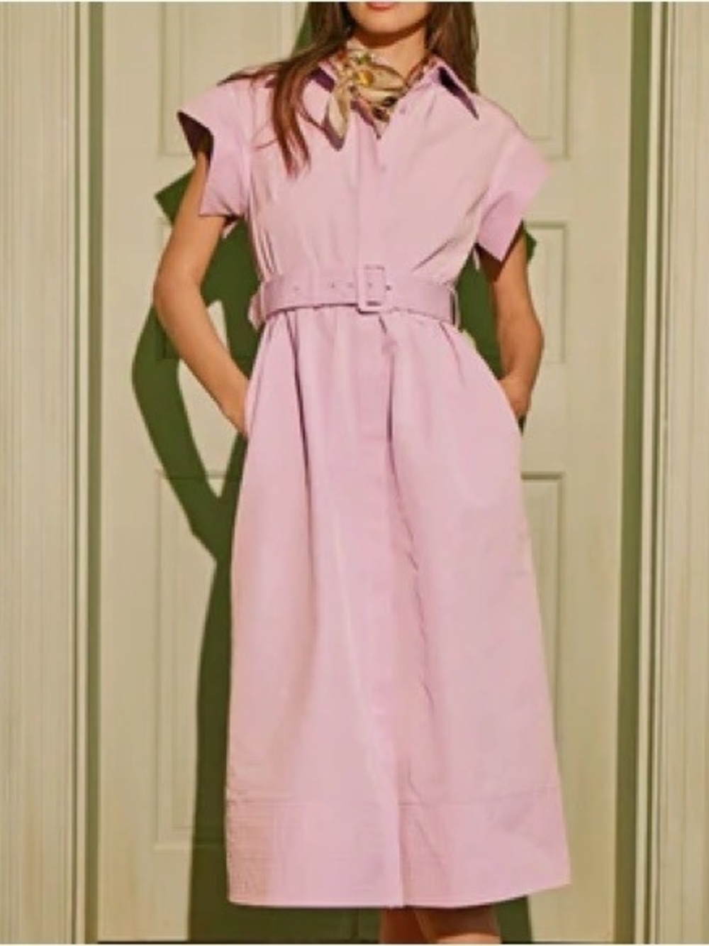 Tuckernuck Lavender Belted Midi Shirt Dress